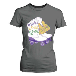 Funny Mardi Gras T Shirt For Women Rollin' With My Krewe Marching Boots Carnival Party TS11 Dark Heather Print Your Wear