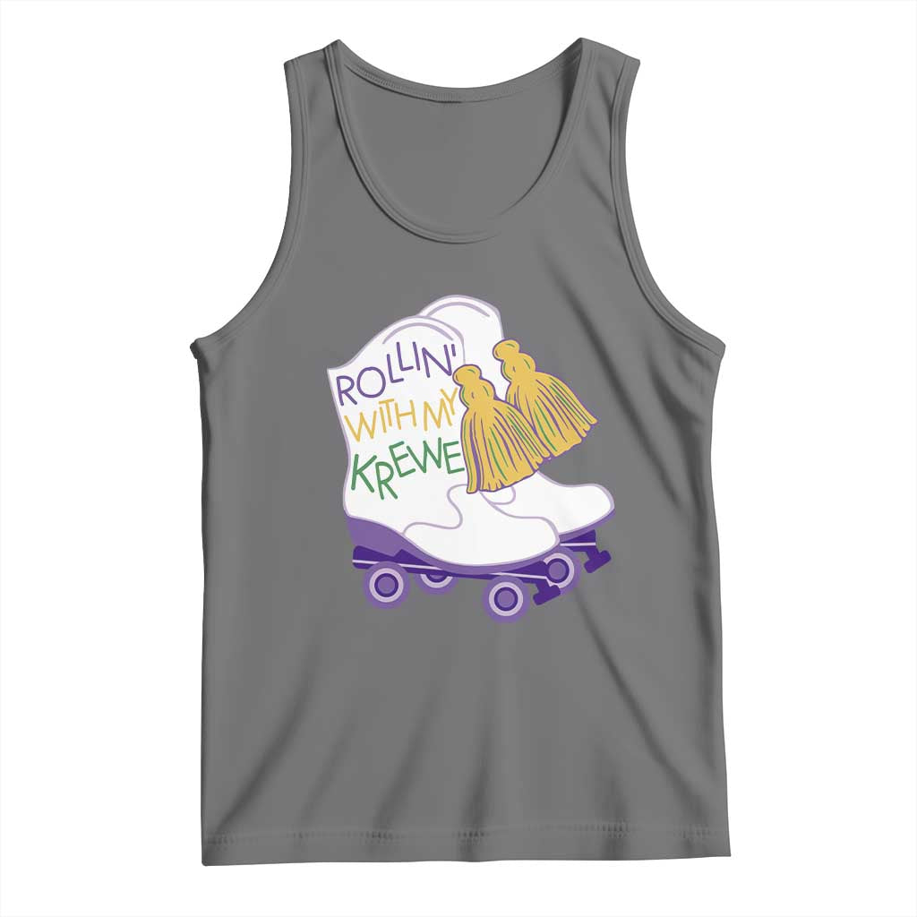Funny Mardi Gras Tank Top Rollin' With My Krewe Marching Boots Carnival Party TS11 Black Heather Print Your Wear