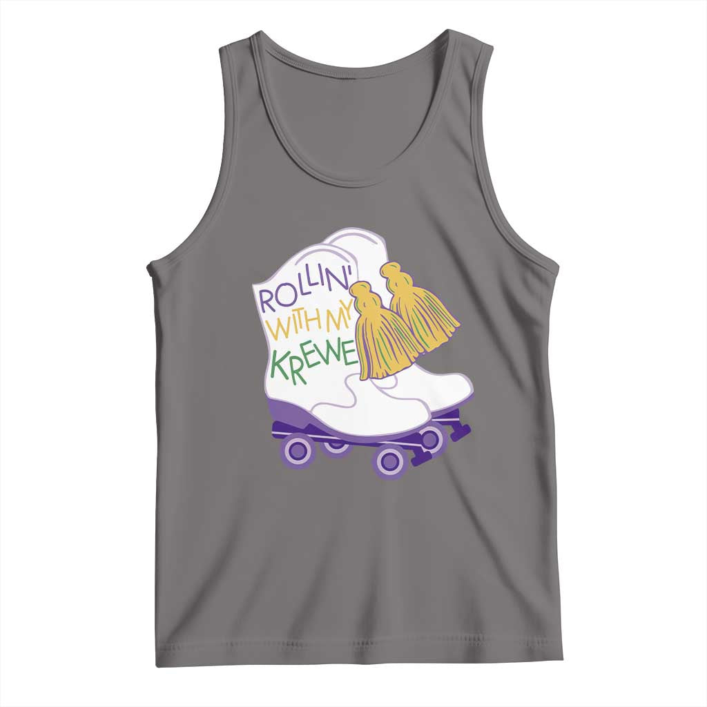 Funny Mardi Gras Tank Top Rollin' With My Krewe Marching Boots Carnival Party TS11 Deep Heather Print Your Wear