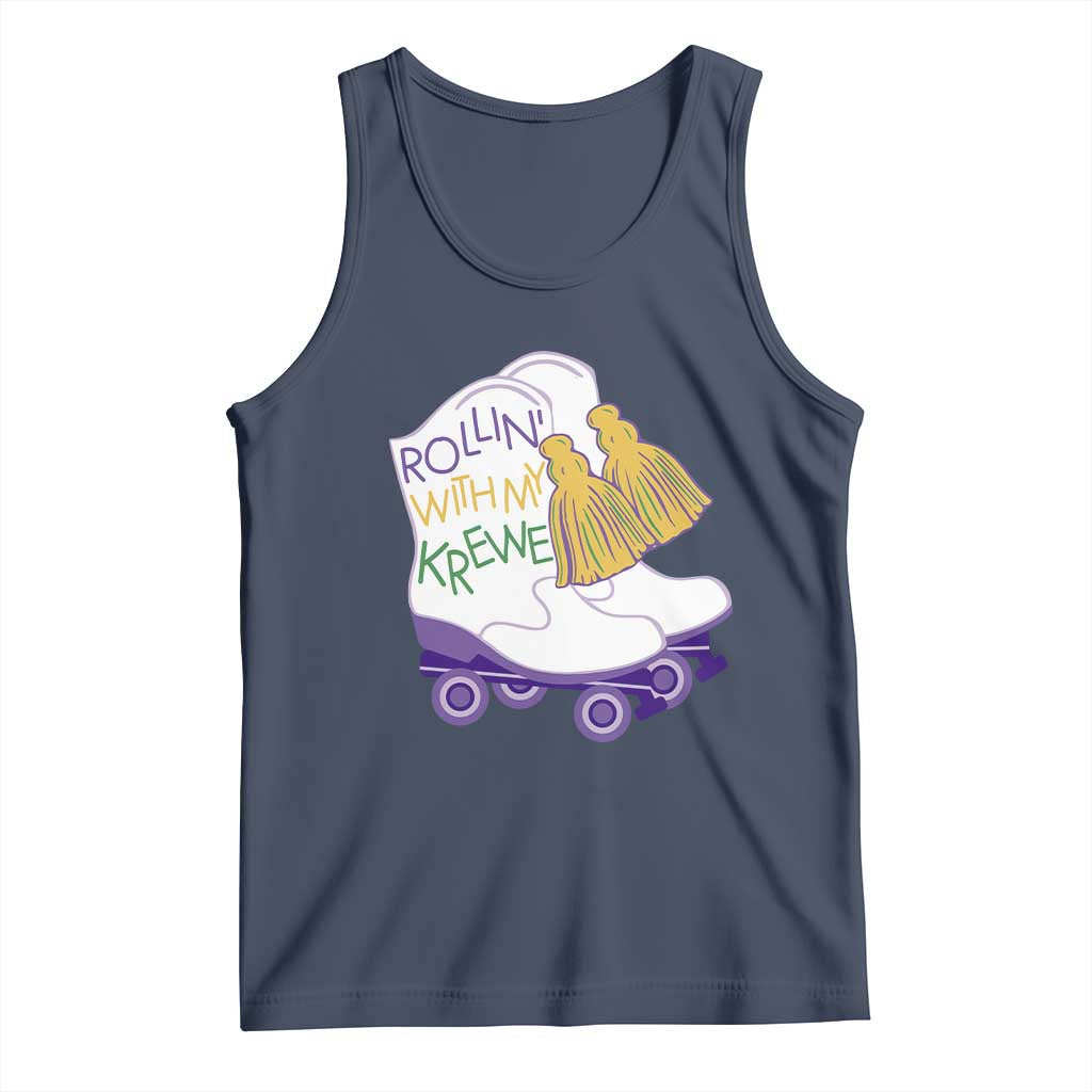 Funny Mardi Gras Tank Top Rollin' With My Krewe Marching Boots Carnival Party TS11 Navy Print Your Wear