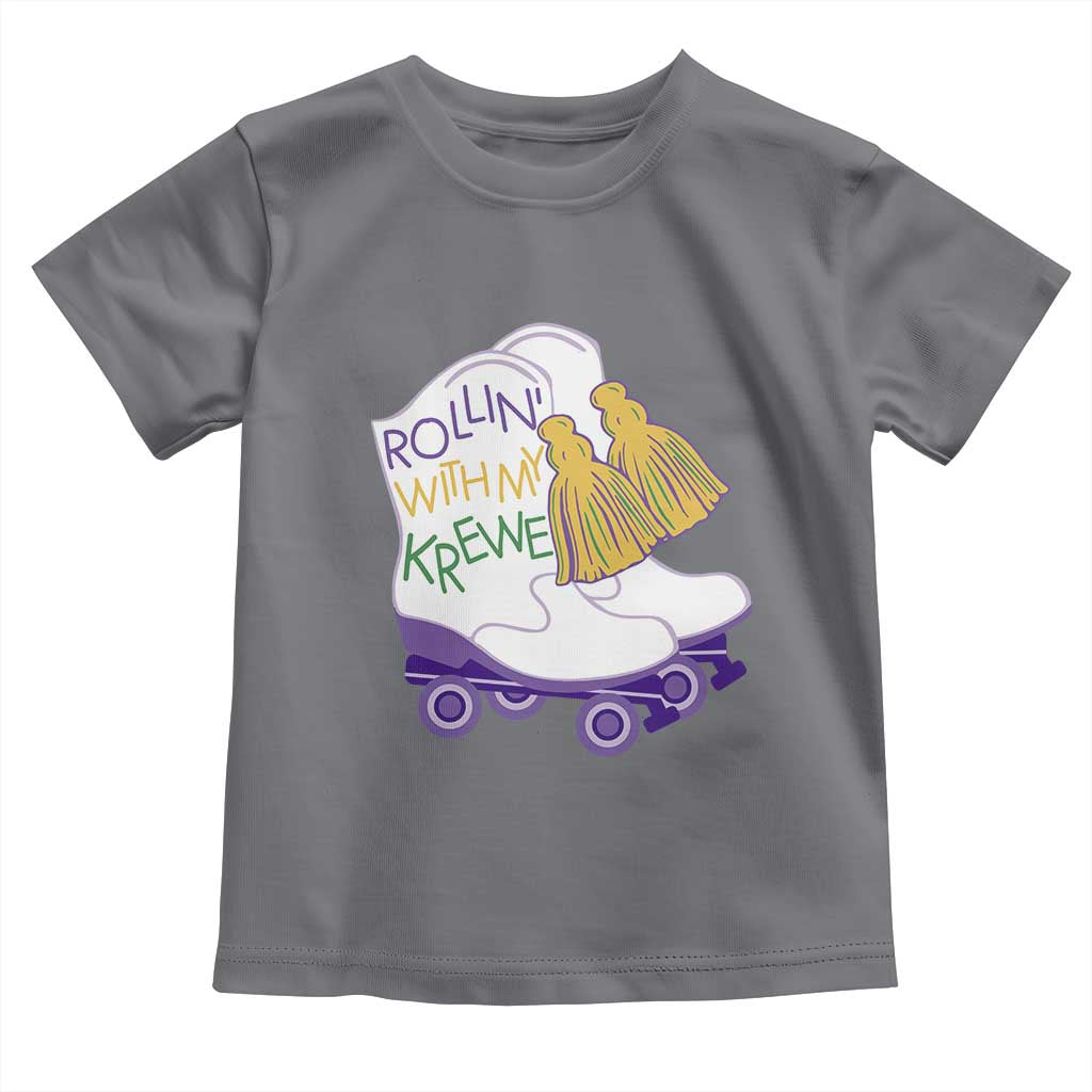 Funny Mardi Gras Toddler T Shirt Rollin' With My Krewe Marching Boots Carnival Party TS11 Charcoal Print Your Wear