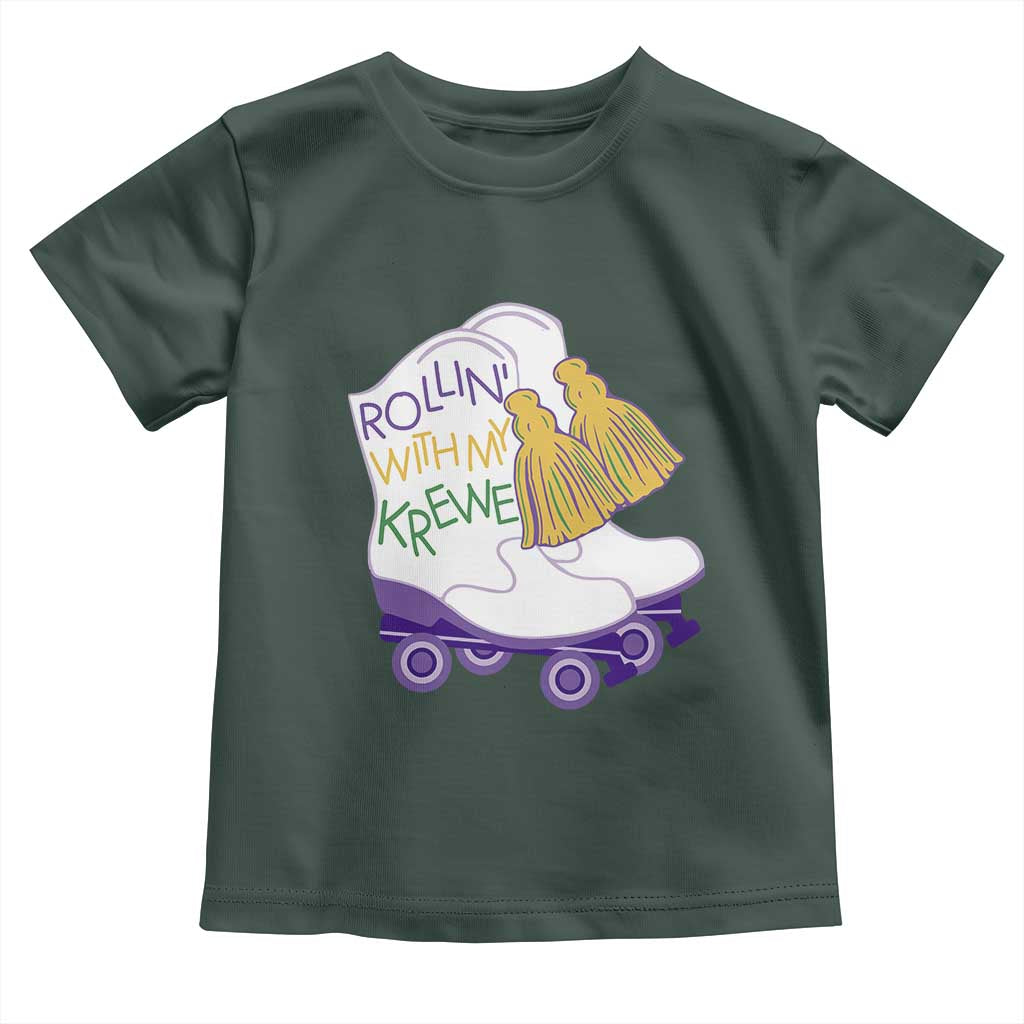 Funny Mardi Gras Toddler T Shirt Rollin' With My Krewe Marching Boots Carnival Party TS11 Dark Forest Green Print Your Wear