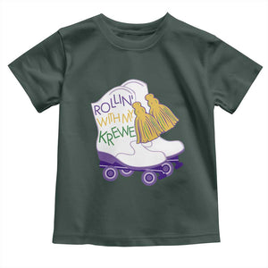 Funny Mardi Gras Toddler T Shirt Rollin' With My Krewe Marching Boots Carnival Party TS11 Dark Forest Green Print Your Wear