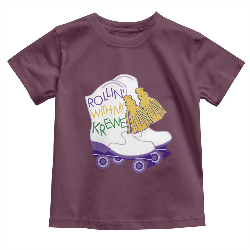 Funny Mardi Gras Toddler T Shirt Rollin' With My Krewe Marching Boots Carnival Party TS11 Maroon Print Your Wear