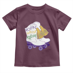 Funny Mardi Gras Toddler T Shirt Rollin' With My Krewe Marching Boots Carnival Party TS11 Maroon Print Your Wear