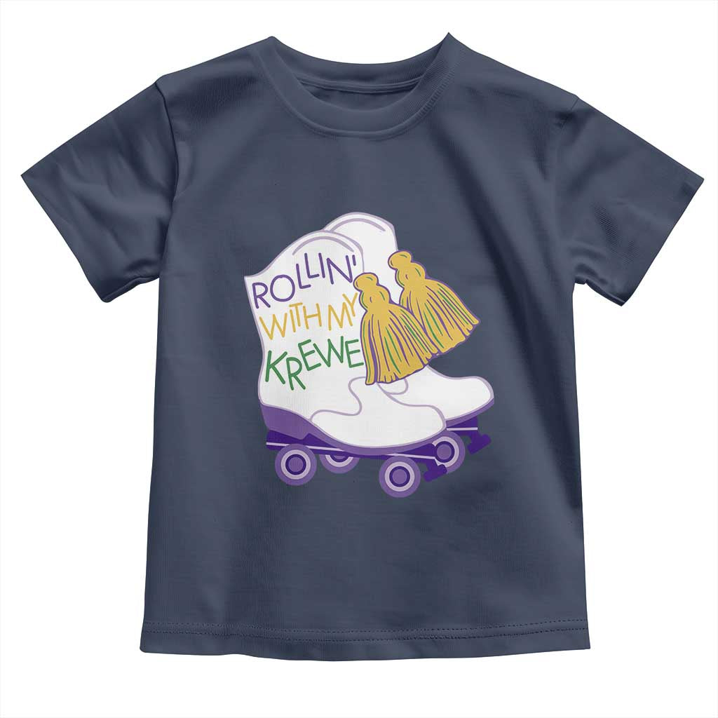 Funny Mardi Gras Toddler T Shirt Rollin' With My Krewe Marching Boots Carnival Party TS11 Navy Print Your Wear