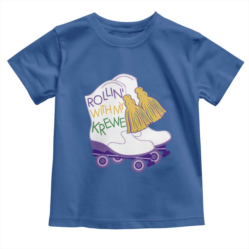 Funny Mardi Gras Toddler T Shirt Rollin' With My Krewe Marching Boots Carnival Party TS11 Royal Blue Print Your Wear