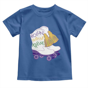 Funny Mardi Gras Toddler T Shirt Rollin' With My Krewe Marching Boots Carnival Party TS11 Royal Blue Print Your Wear