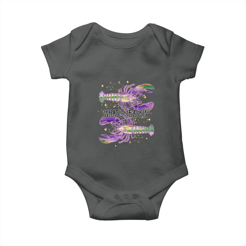 Funny Cajun Crawfish Boil Mardi Gras Baby Onesie What's Crackin TS11 Dark Heather Print Your Wear