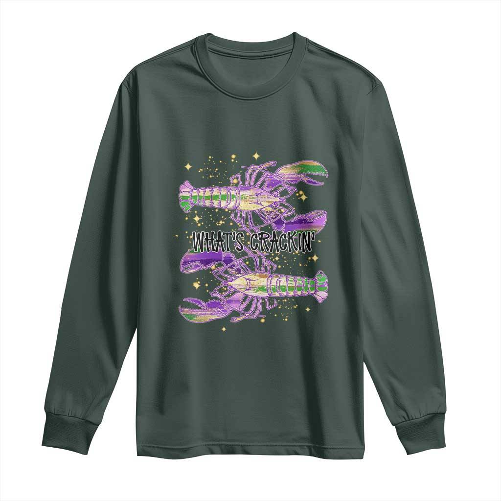 Funny Cajun Crawfish Boil Mardi Gras Long Sleeve Shirt What's Crackin TS11 Dark Forest Green Print Your Wear