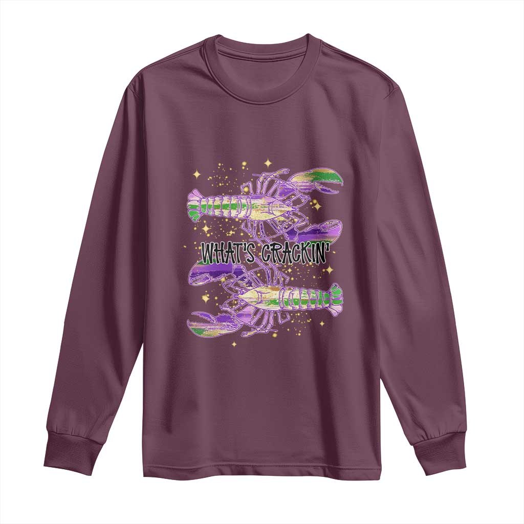 Funny Cajun Crawfish Boil Mardi Gras Long Sleeve Shirt What's Crackin TS11 Maroon Print Your Wear