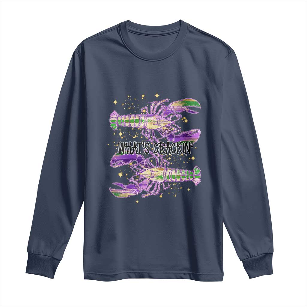 Funny Cajun Crawfish Boil Mardi Gras Long Sleeve Shirt What's Crackin TS11 Navy Print Your Wear