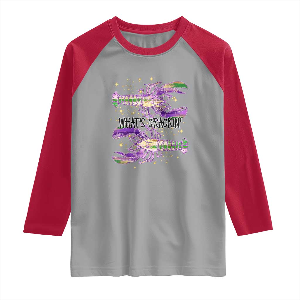 Funny Cajun Crawfish Boil Mardi Gras Raglan Shirt What's Crackin TS11 Sport Gray Red Print Your Wear
