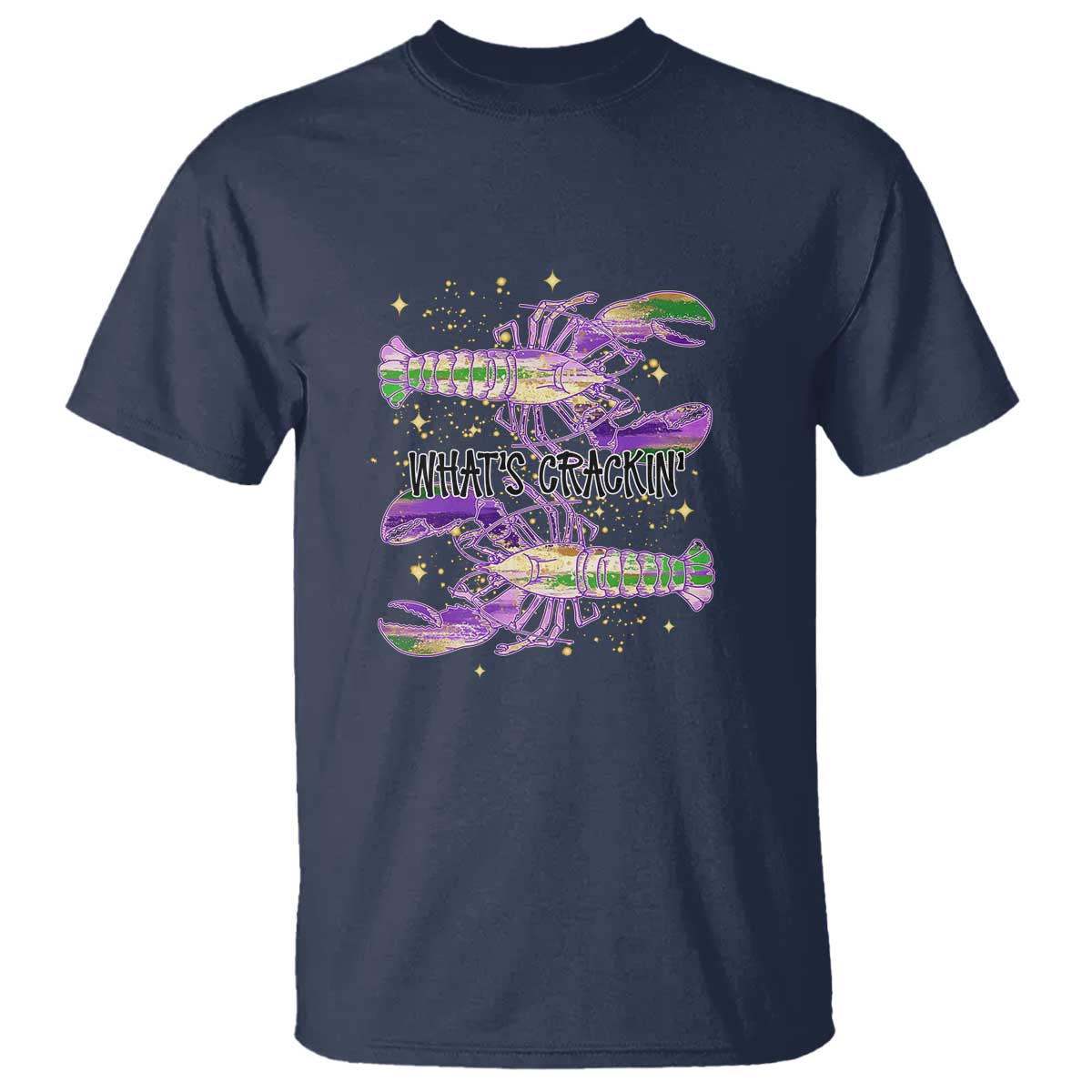 Funny Cajun Crawfish Boil Mardi Gras T Shirt What's Crackin TS11 Navy Print Your Wear