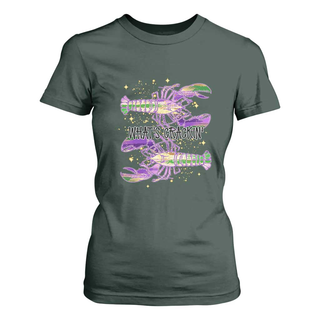 Funny Cajun Crawfish Boil Mardi Gras T Shirt For Women What's Crackin TS11 Dark Forest Green Print Your Wear