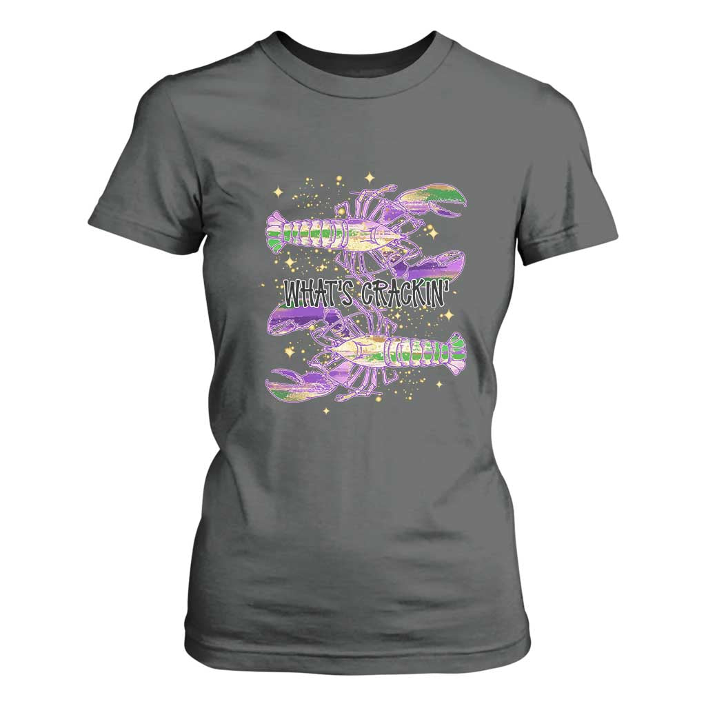 Funny Cajun Crawfish Boil Mardi Gras T Shirt For Women What's Crackin TS11 Dark Heather Print Your Wear