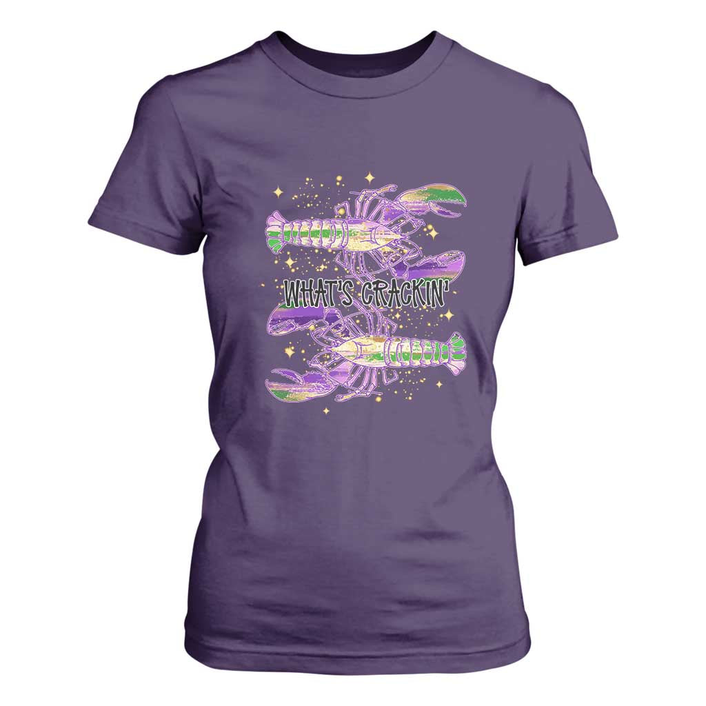 Funny Cajun Crawfish Boil Mardi Gras T Shirt For Women What's Crackin TS11 Purple Print Your Wear