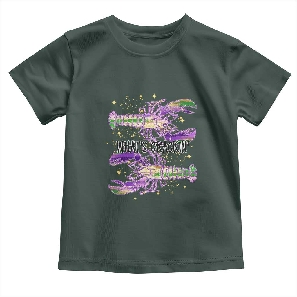 Funny Cajun Crawfish Boil Mardi Gras Toddler T Shirt What's Crackin TS11 Dark Forest Green Print Your Wear
