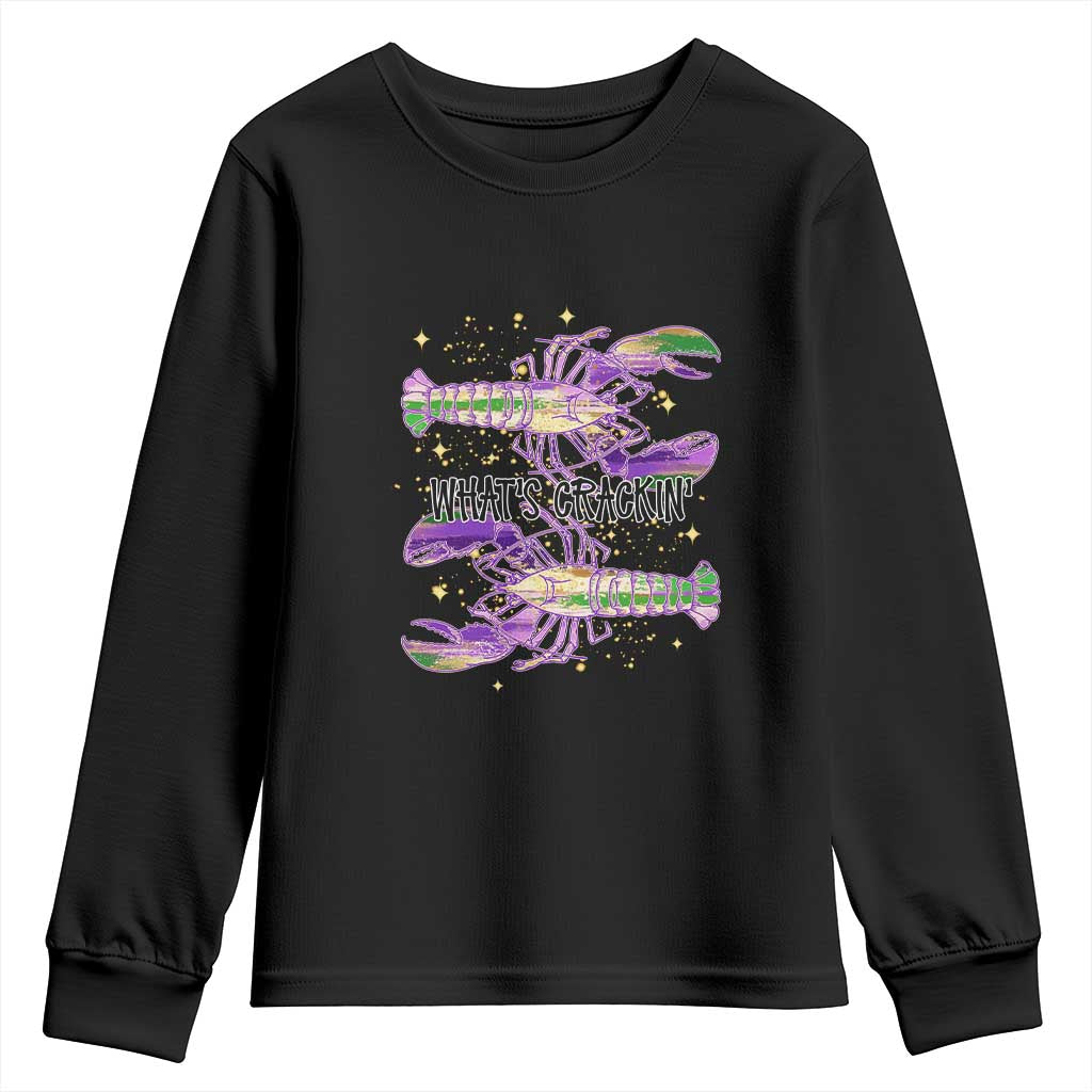Funny Cajun Crawfish Boil Mardi Gras Youth Sweatshirt What's Crackin TS11 Black Print Your Wear