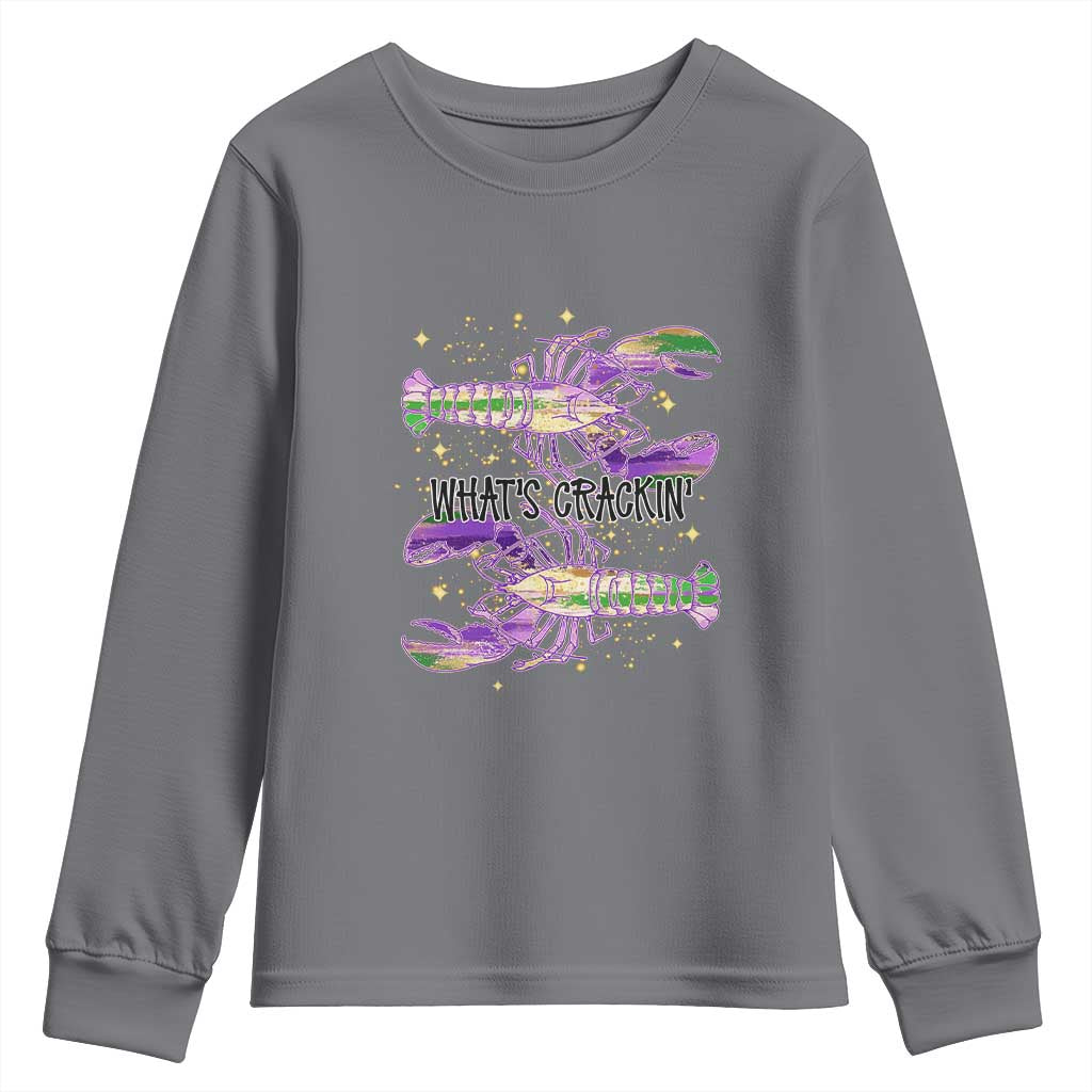 Funny Cajun Crawfish Boil Mardi Gras Youth Sweatshirt What's Crackin TS11 Charcoal Print Your Wear