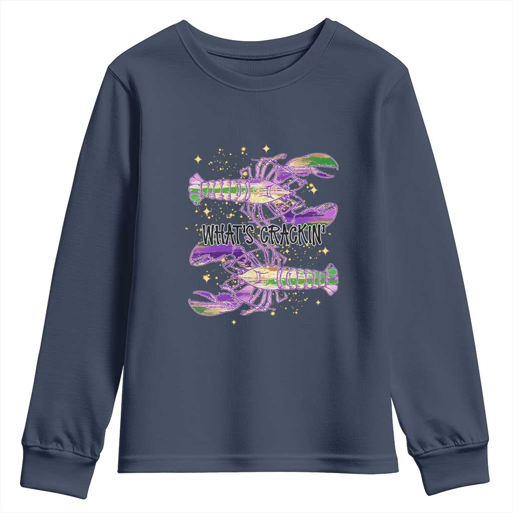 Funny Cajun Crawfish Boil Mardi Gras Youth Sweatshirt What's Crackin TS11 Navy Print Your Wear
