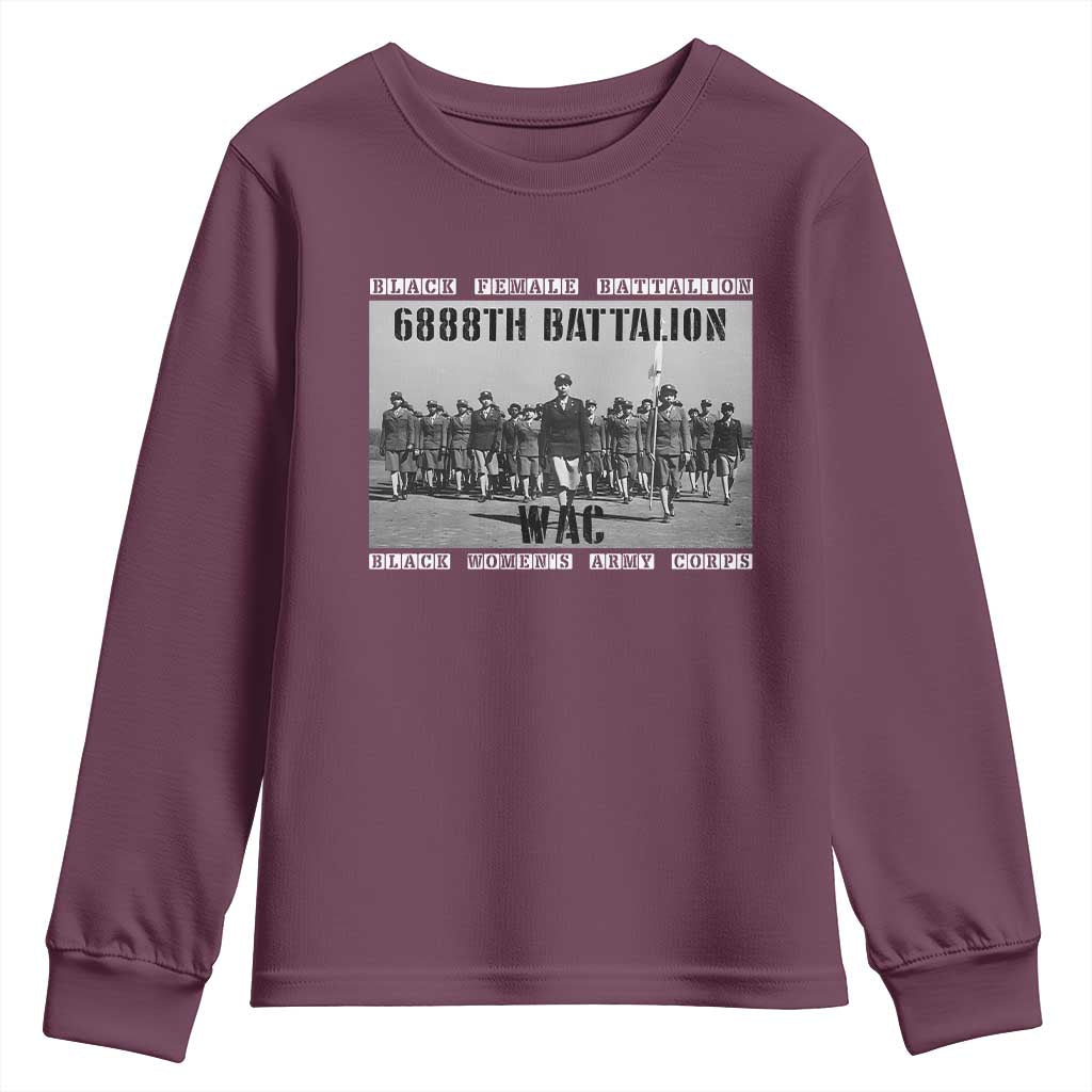 6888th Battalion Youth Sweatshirt Black Female Battalion WAC Women's Army Corps Black History Month TS11 Maroon Print Your Wear