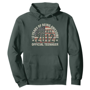 13th Birthday Hoodie Vintage 2012 Official Teenager 13 Years Of Being Awesome American Flag TS11 Dark Forest Green Print Your Wear
