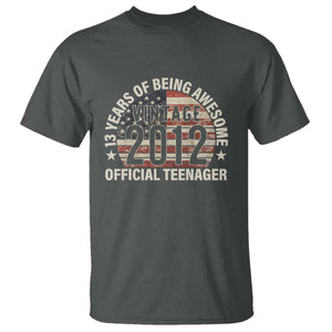 13th Birthday T Shirt Vintage 2012 Official Teenager 13 Years Of Being Awesome American Flag TS11 Dark Heather Print Your Wear