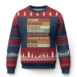 Funny 13th Birthday Ugly Christmas Sweater 13 Years 156 Months 4748 Days Vintage Retro TS11 Navy Red Print Your Wear