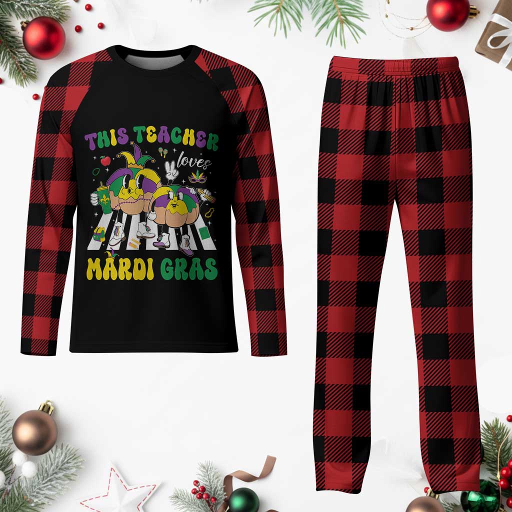 Funny This Teacher Loves Mardi Gras Plaid Pajama Set King Cake Jester Hat TS11 Buffalo Plaid Print Your Wear