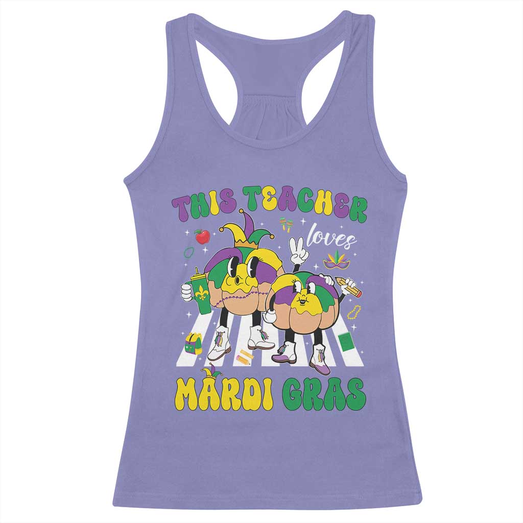 Funny This Teacher Loves Mardi Gras Racerback Tank Top King Cake Jester Hat TS11 Violet Print Your Wear