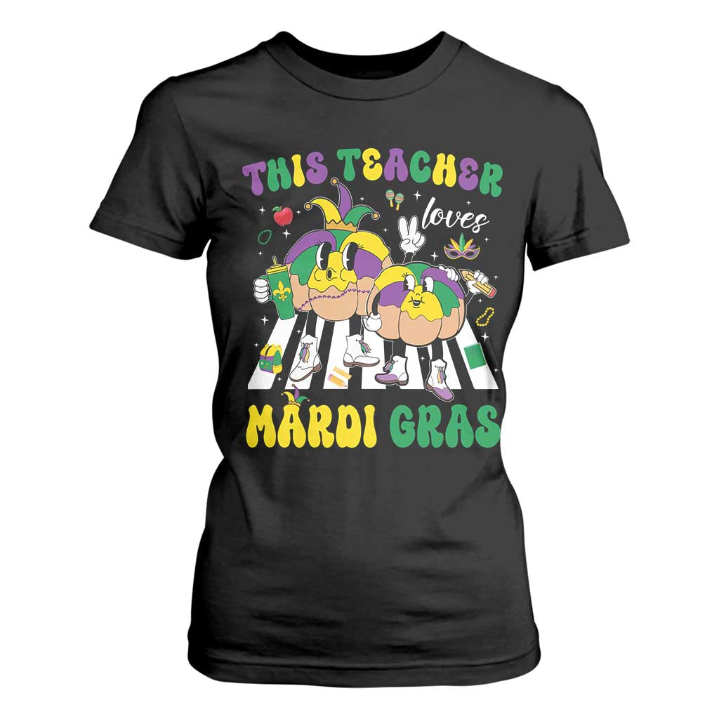 Funny This Teacher Loves Mardi Gras T Shirt For Women King Cake Jester Hat TS11 Black Print Your Wear