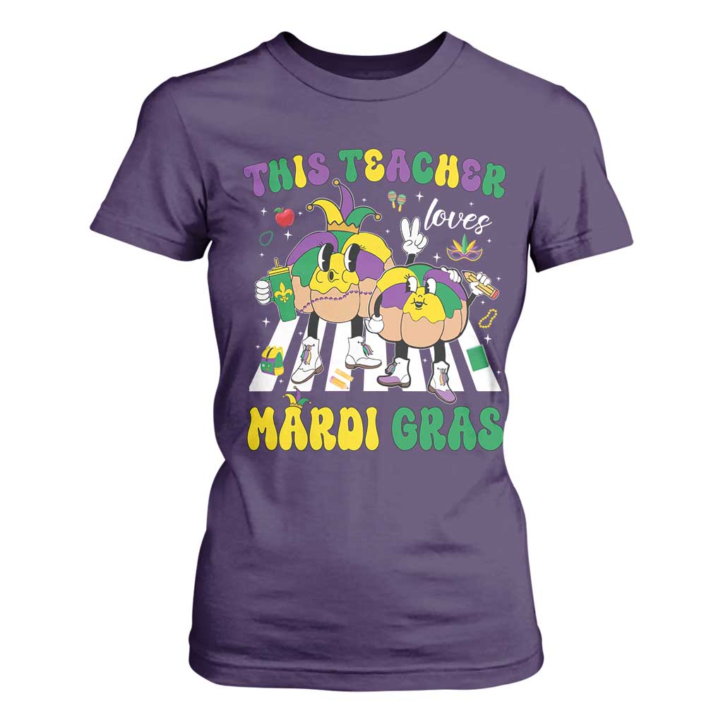 Funny This Teacher Loves Mardi Gras T Shirt For Women King Cake Jester Hat TS11 Purple Print Your Wear