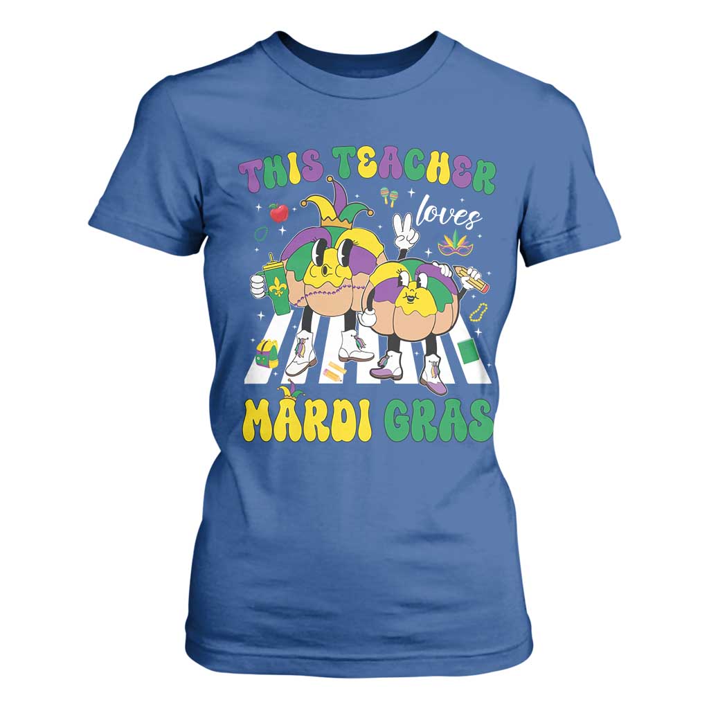 Funny This Teacher Loves Mardi Gras T Shirt For Women King Cake Jester Hat TS11 Royal Blue Print Your Wear