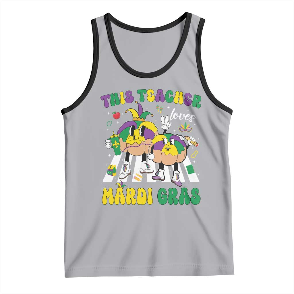 Funny This Teacher Loves Mardi Gras Tank Top King Cake Jester Hat TS11 Athletic Heather Black Print Your Wear