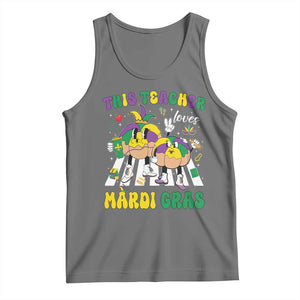 Funny This Teacher Loves Mardi Gras Tank Top King Cake Jester Hat TS11 Black Heather Print Your Wear
