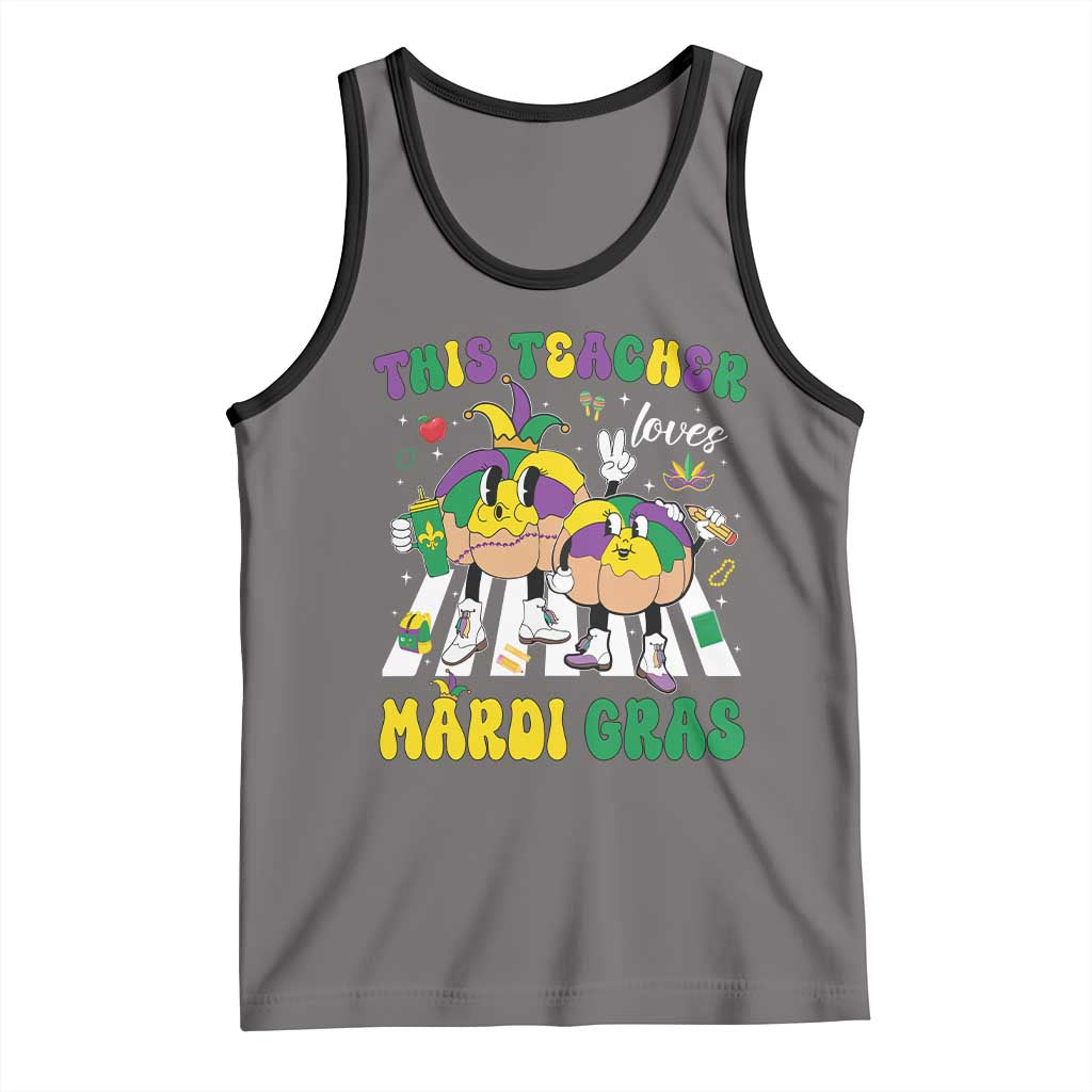 Funny This Teacher Loves Mardi Gras Tank Top King Cake Jester Hat TS11 Deep Heather Black Print Your Wear