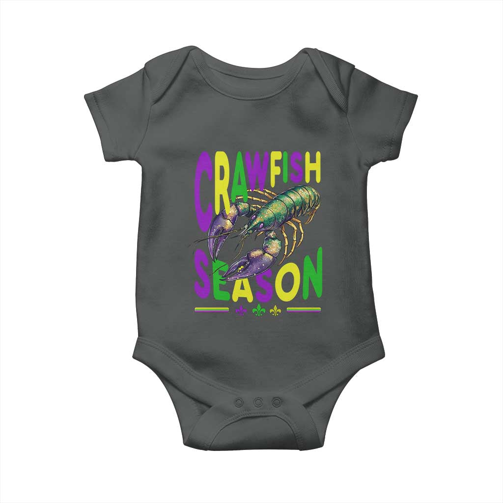 Funny Cajun Crawfish Boil Mardi Gras Baby Onesie Crawfish Season Fleur De Lis TS11 Dark Heather Print Your Wear