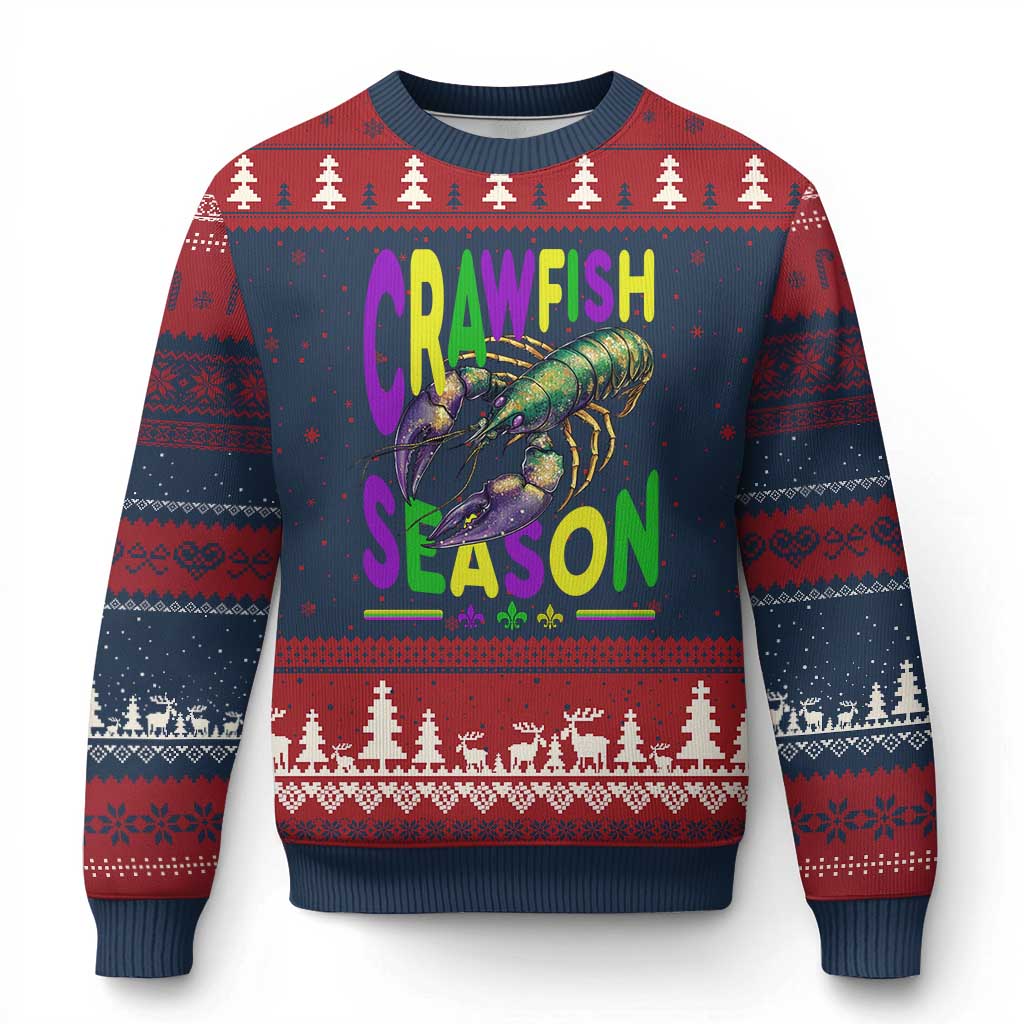 Funny Cajun Crawfish Boil Mardi Gras Ugly Christmas Sweater Crawfish Season Fleur De Lis TS11 Navy Red Print Your Wear