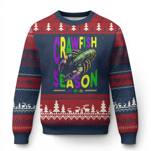 Funny Cajun Crawfish Boil Mardi Gras Ugly Christmas Sweater Crawfish Season Fleur De Lis TS11 Navy Red Print Your Wear