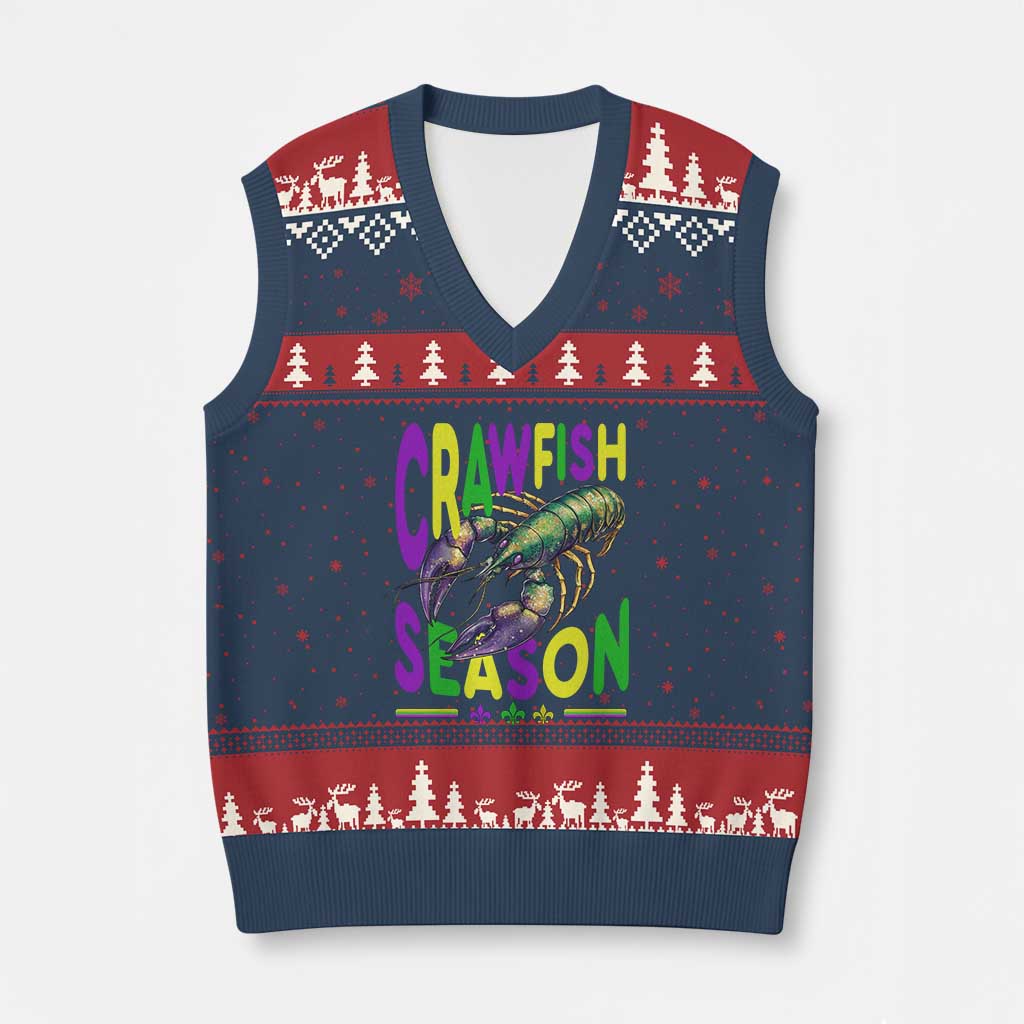 Funny Cajun Crawfish Boil Mardi Gras V-Neck Knit Sweater Vest Crawfish Season Fleur De Lis TS11 Navy Red Print Your Wear