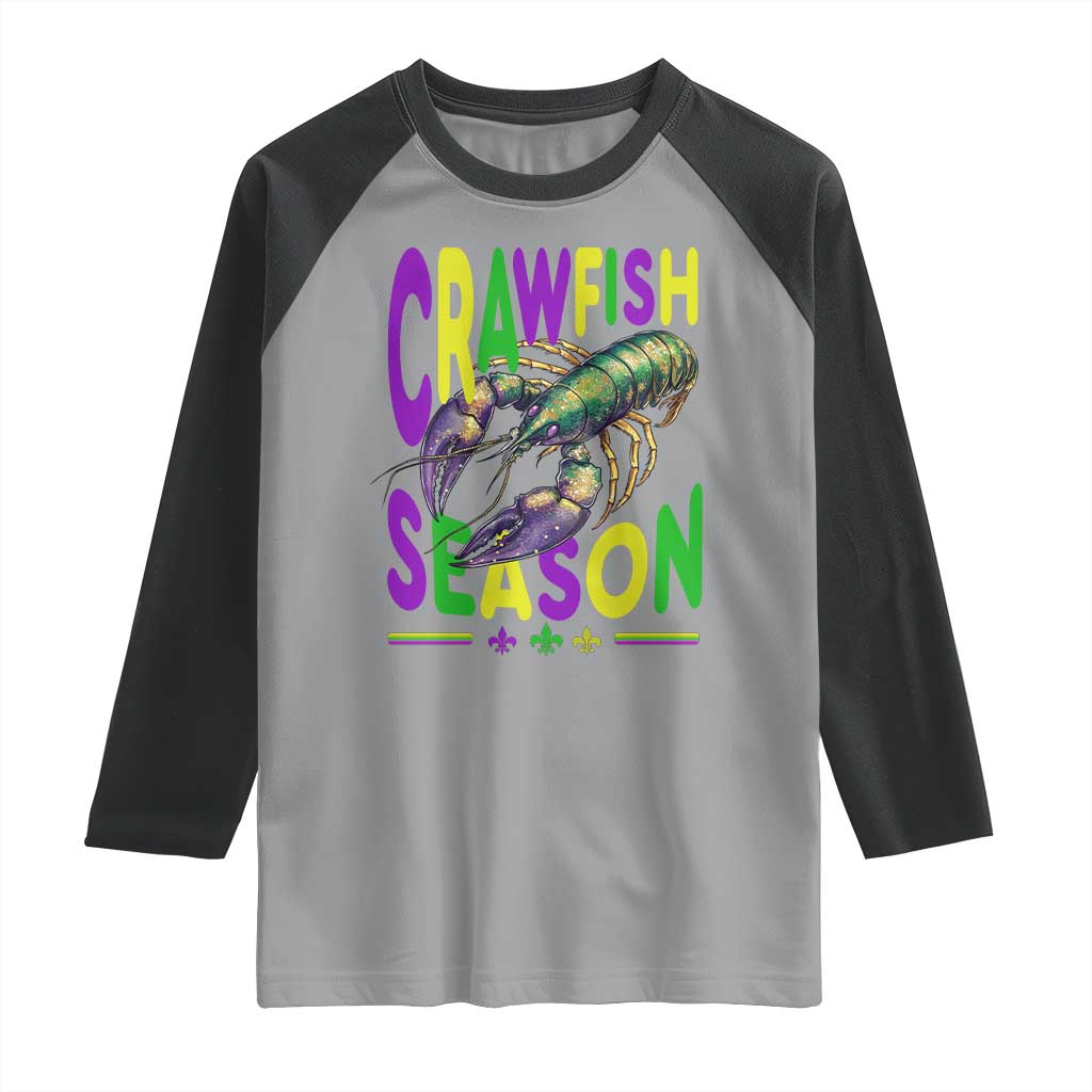 Funny Cajun Crawfish Boil Mardi Gras Raglan Shirt Crawfish Season Fleur De Lis TS11 Sport Gray Black Print Your Wear