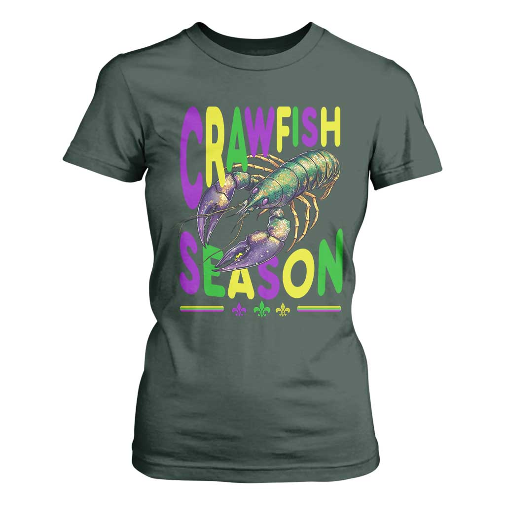 Funny Cajun Crawfish Boil Mardi Gras T Shirt For Women Crawfish Season Fleur De Lis TS11 Dark Forest Green Print Your Wear