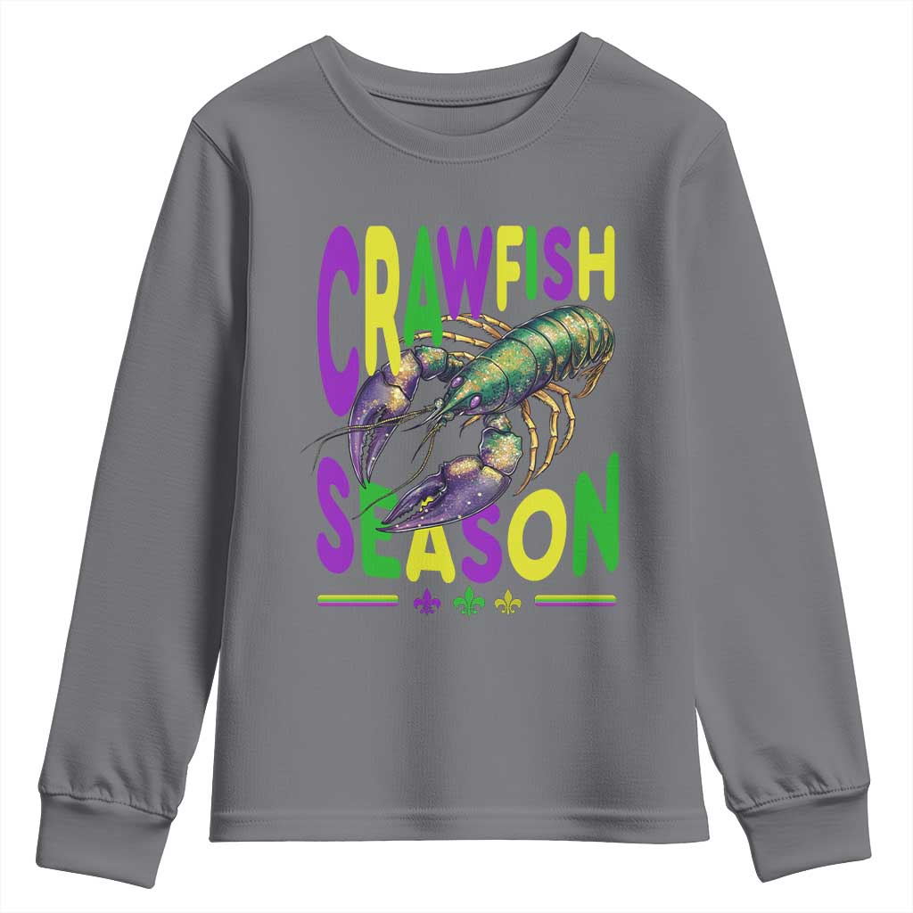 Funny Cajun Crawfish Boil Mardi Gras Youth Sweatshirt Crawfish Season Fleur De Lis TS11 Charcoal Print Your Wear