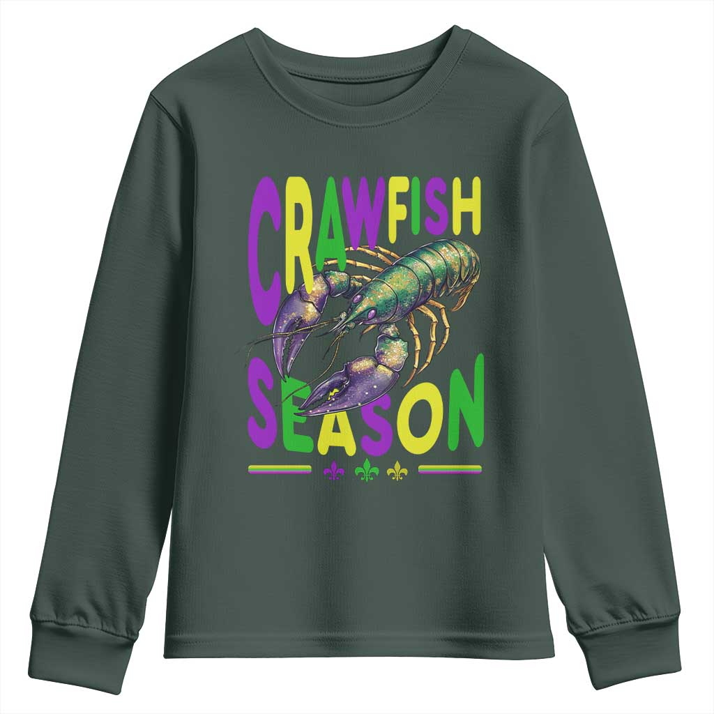Funny Cajun Crawfish Boil Mardi Gras Youth Sweatshirt Crawfish Season Fleur De Lis TS11 Dark Forest Green Print Your Wear