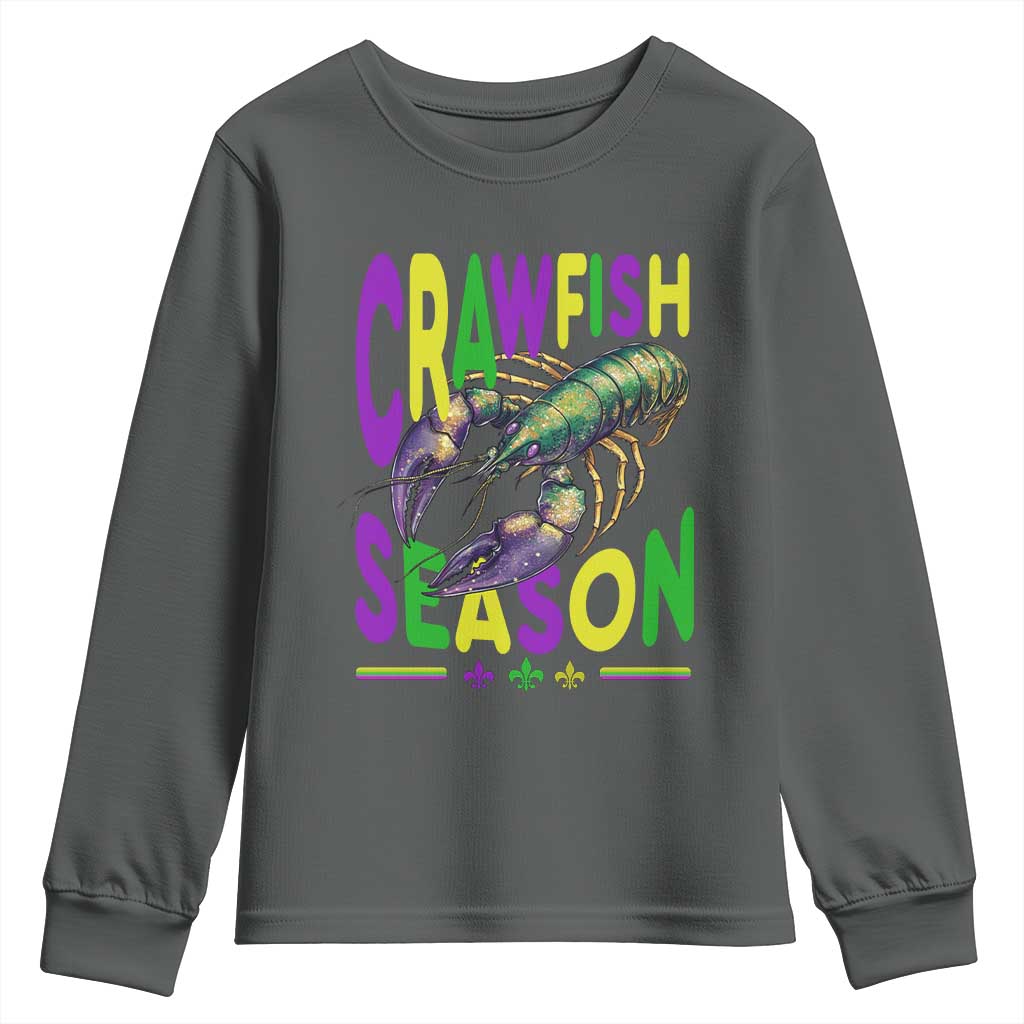Funny Cajun Crawfish Boil Mardi Gras Youth Sweatshirt Crawfish Season Fleur De Lis TS11 Dark Heather Print Your Wear