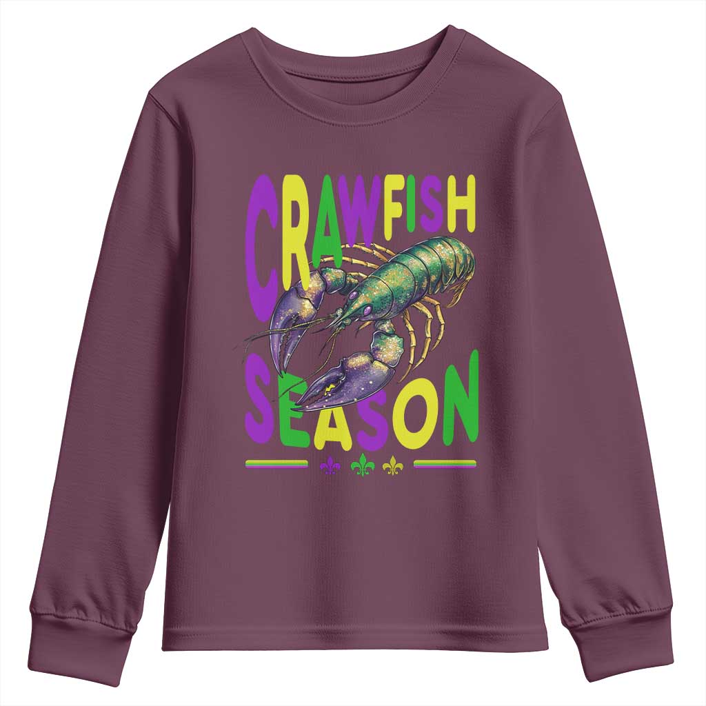 Funny Cajun Crawfish Boil Mardi Gras Youth Sweatshirt Crawfish Season Fleur De Lis TS11 Maroon Print Your Wear