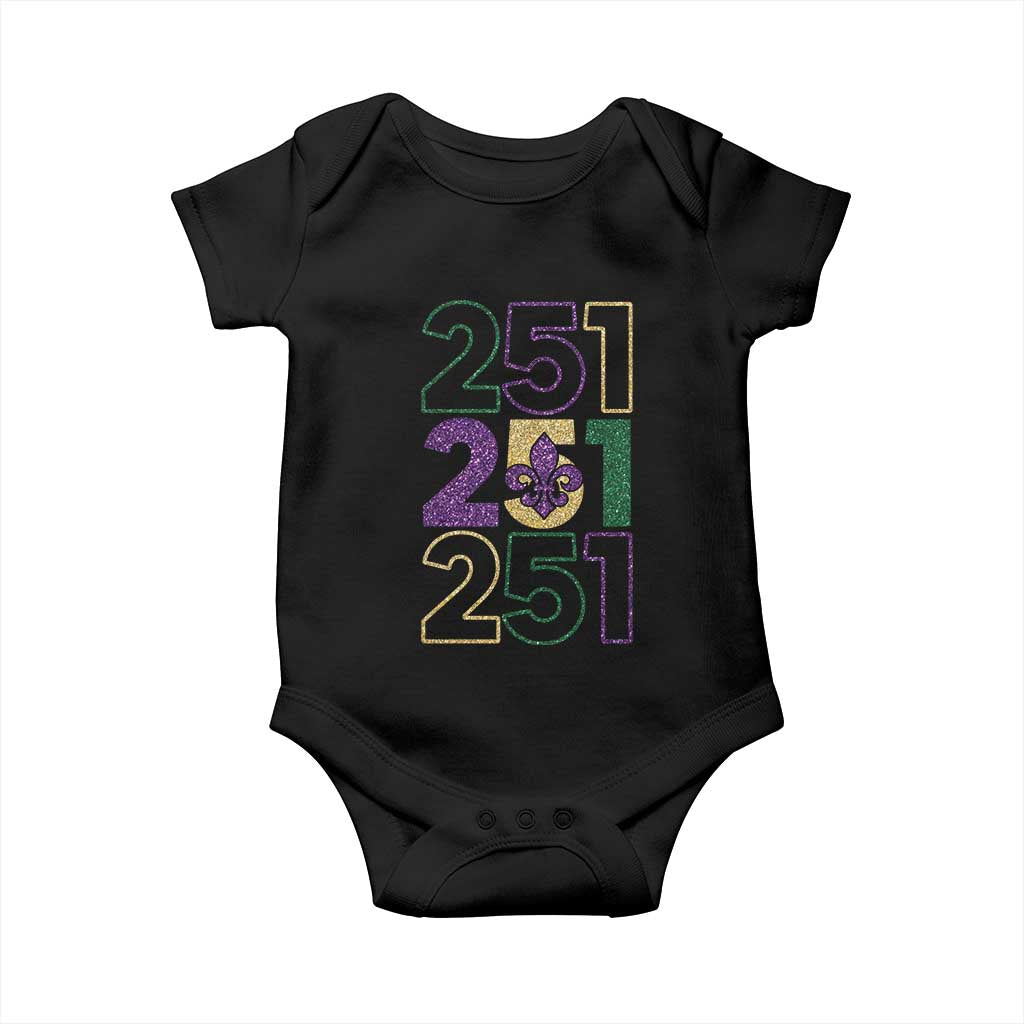 Funny Mobile Mardi Gras 251 Baby Onesie Glitter Print Area Code TS11 Black Print Your Wear