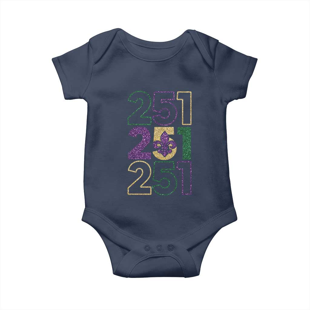 Funny Mobile Mardi Gras 251 Baby Onesie Glitter Print Area Code TS11 Navy Print Your Wear