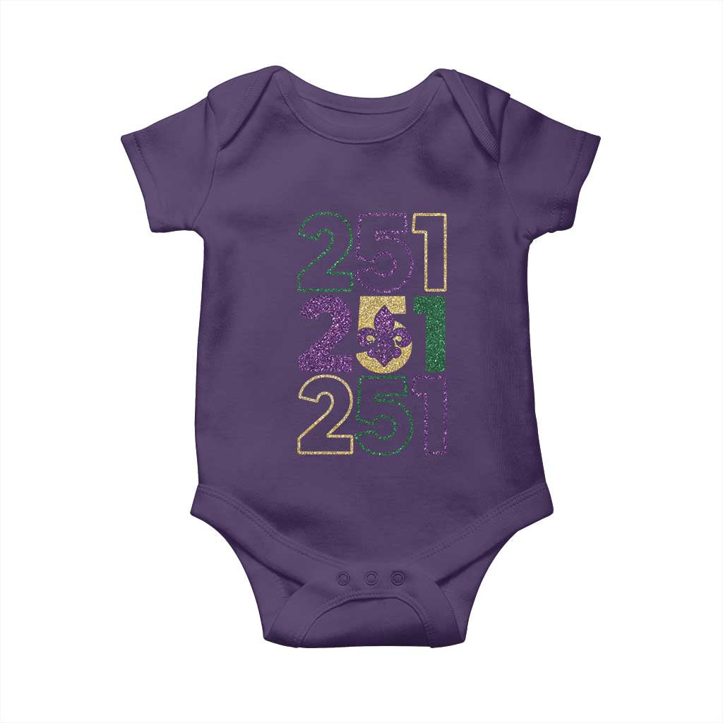 Funny Mobile Mardi Gras 251 Baby Onesie Glitter Print Area Code TS11 Purple Print Your Wear